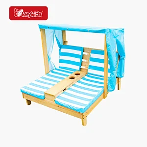 Wholesale Double Kids Wooden Lounge Chair with Cup Holders and Awning W01D270