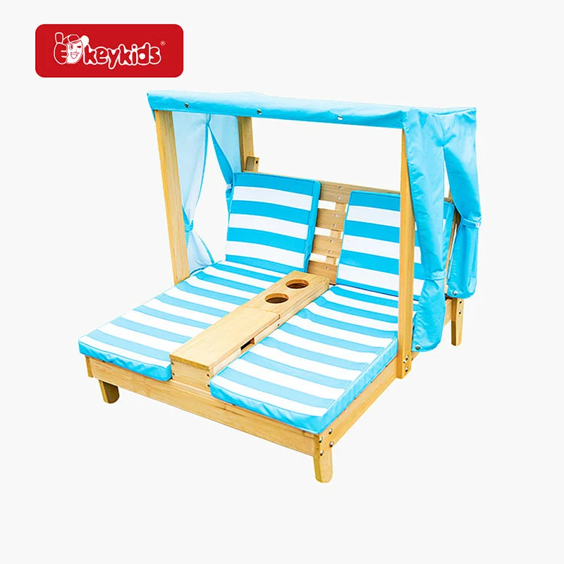 Wholesale Double Kids Wooden Lounge Chair with Cup Holders and Awning W01D270