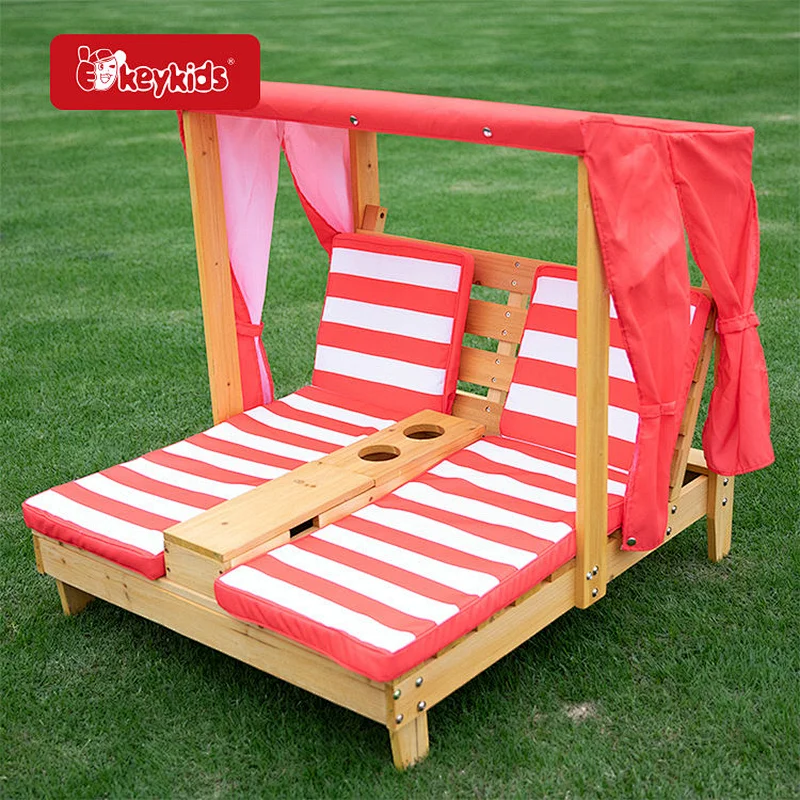 Wholesale Double Kids Wooden Lounge Chair with Cup Holders and Awning W01D270