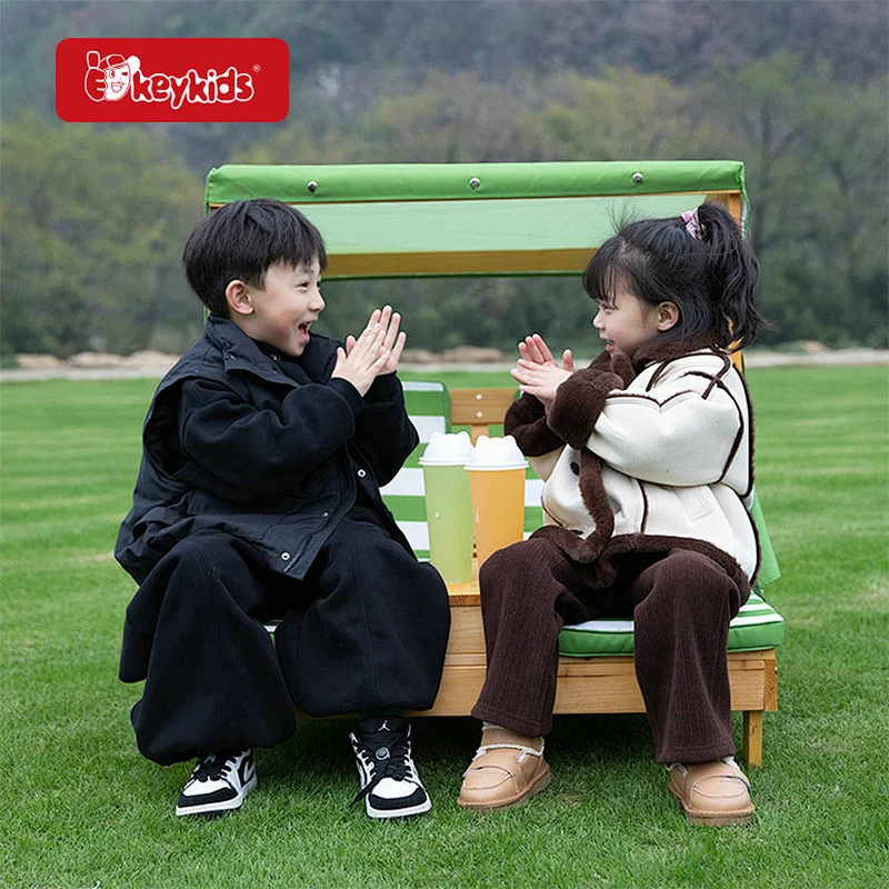 Wholesale Double Kids Wooden Lounge Chair with Cup Holders and Awning W01D270