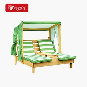 Wholesale Double Kids Wooden Lounge Chair with Cup Holders and Awning W01D270