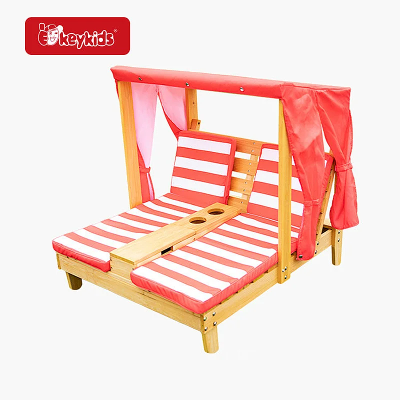 Wholesale Double Kids Wooden Lounge Chair with Cup Holders and Awning W01D270