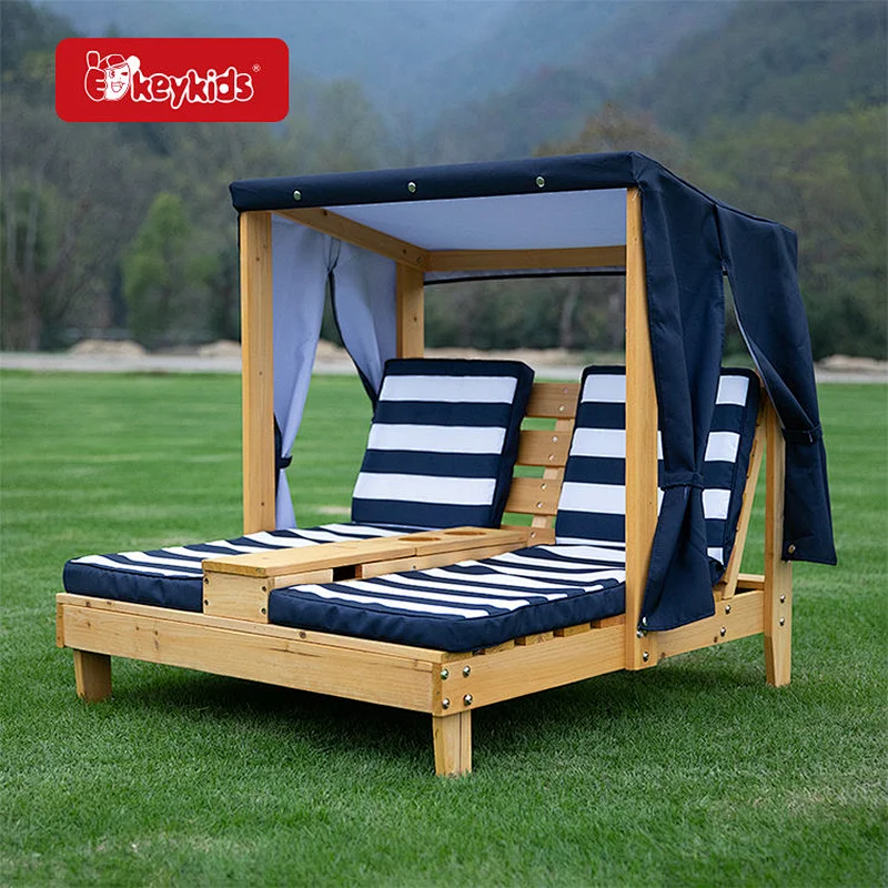Wholesale Double Kids Wooden Lounge Chair with Cup Holders and Awning W01D270
