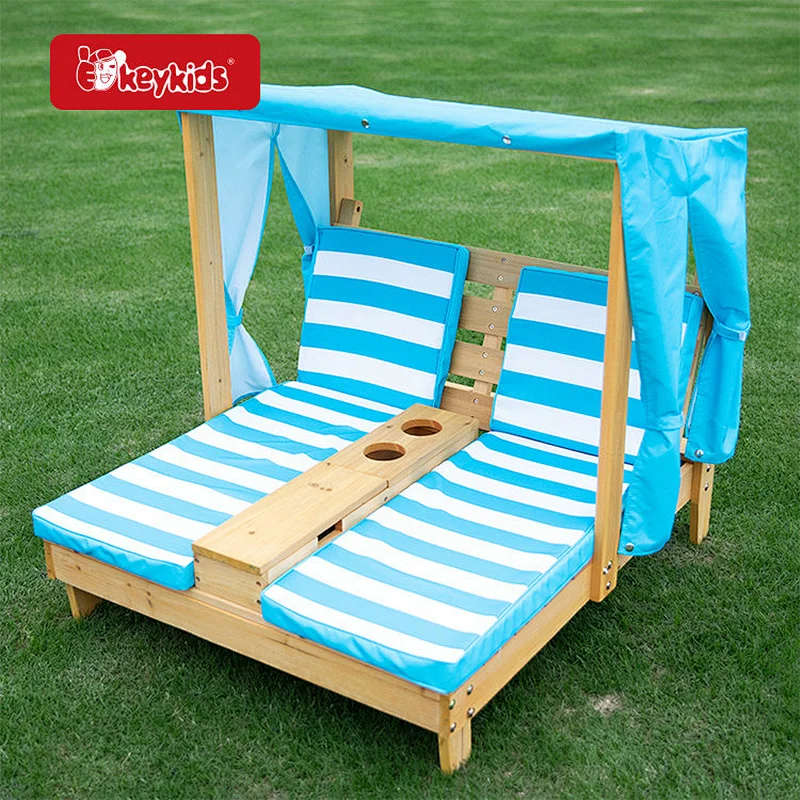 Wholesale Double Kids Wooden Lounge Chair with Cup Holders and Awning W01D270