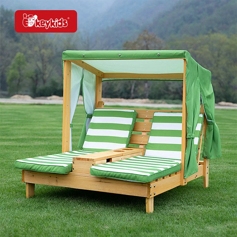 Wholesale Double Kids Wooden Lounge Chair with Cup Holders and Awning W01D270